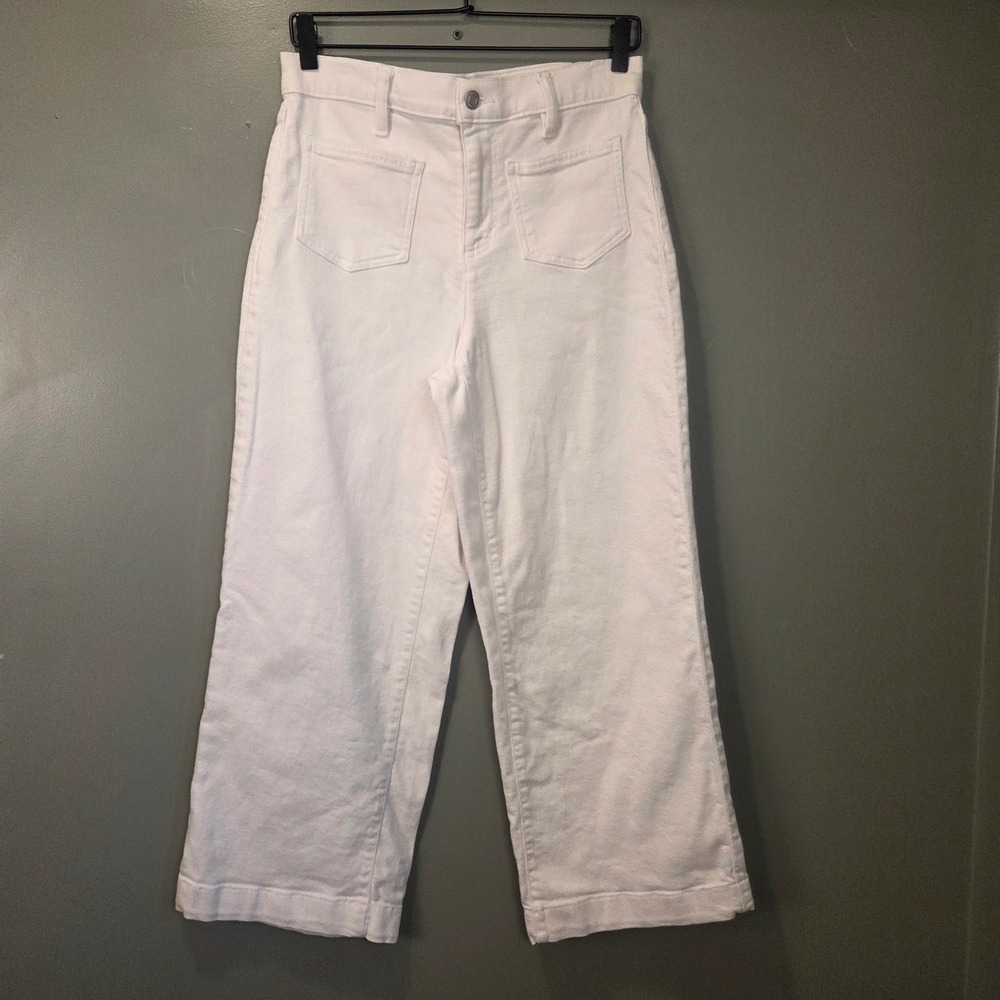 Lands' End Women's Cropped Wide Leg Jeans‎ Size US 4 White Denim